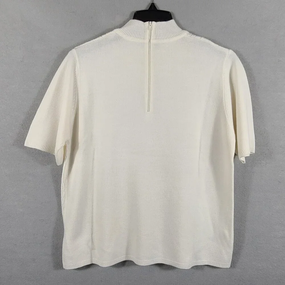 Vtg Koret White Mock Neck Pullover Sweater Short Sleeve Zip Back Size Medium? - Picture 2 of 6